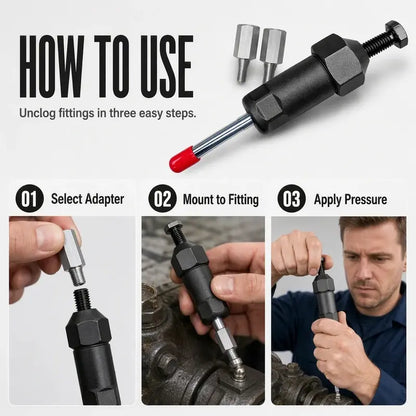 Heavy-Duty Grease Fitting Cleaner – 600 PSI High-Pressure Grease Gun Unclogging Tool with M6/M8/M10 Adapters