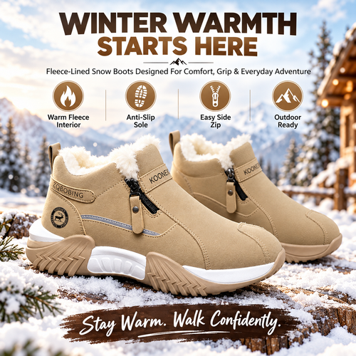 👟Warm Fleece Winter Snow Boots with Side Zip | Anti-Slip Outdoor Ankle Shoes