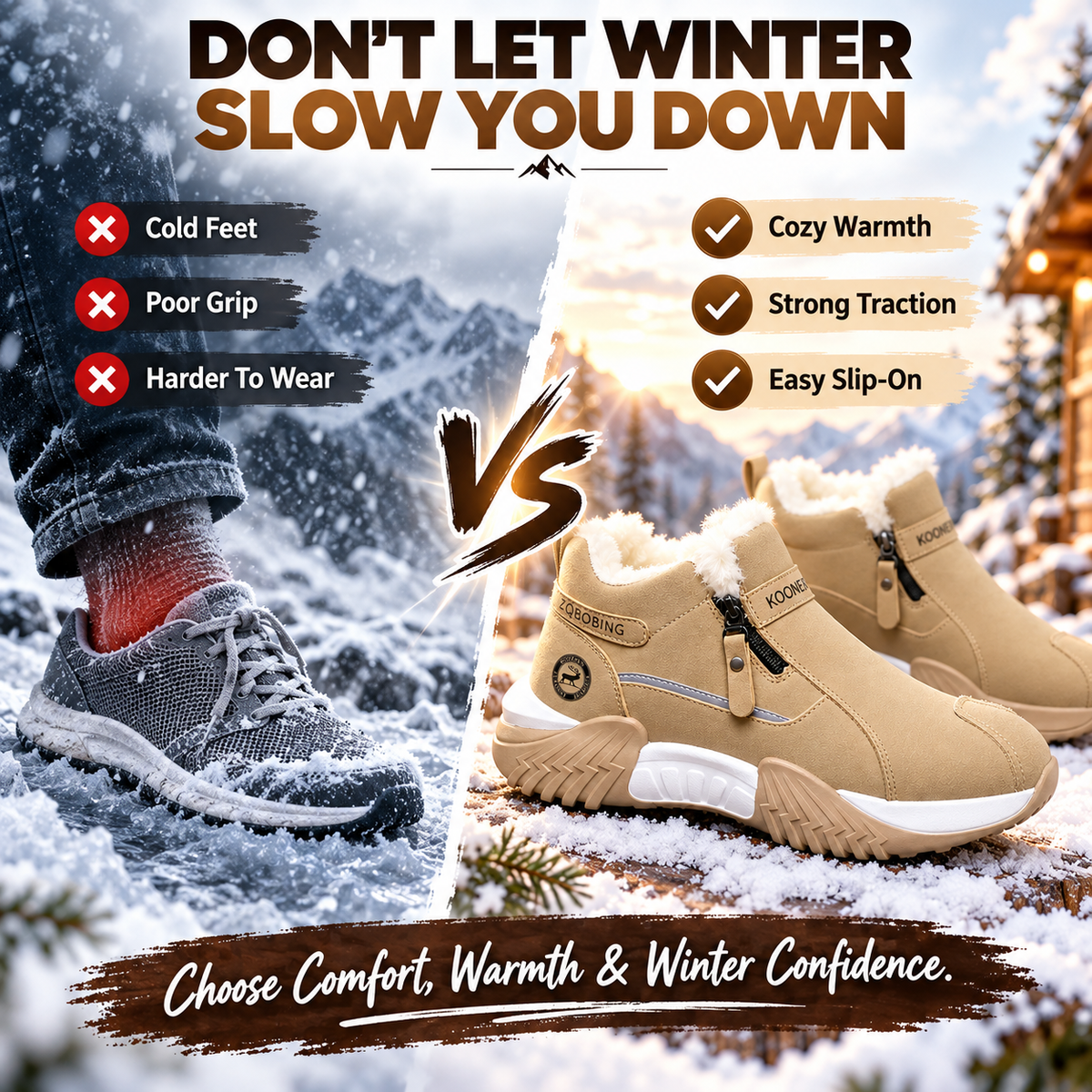 👟Warm Fleece Winter Snow Boots with Side Zip | Anti-Slip Outdoor Ankle Shoes