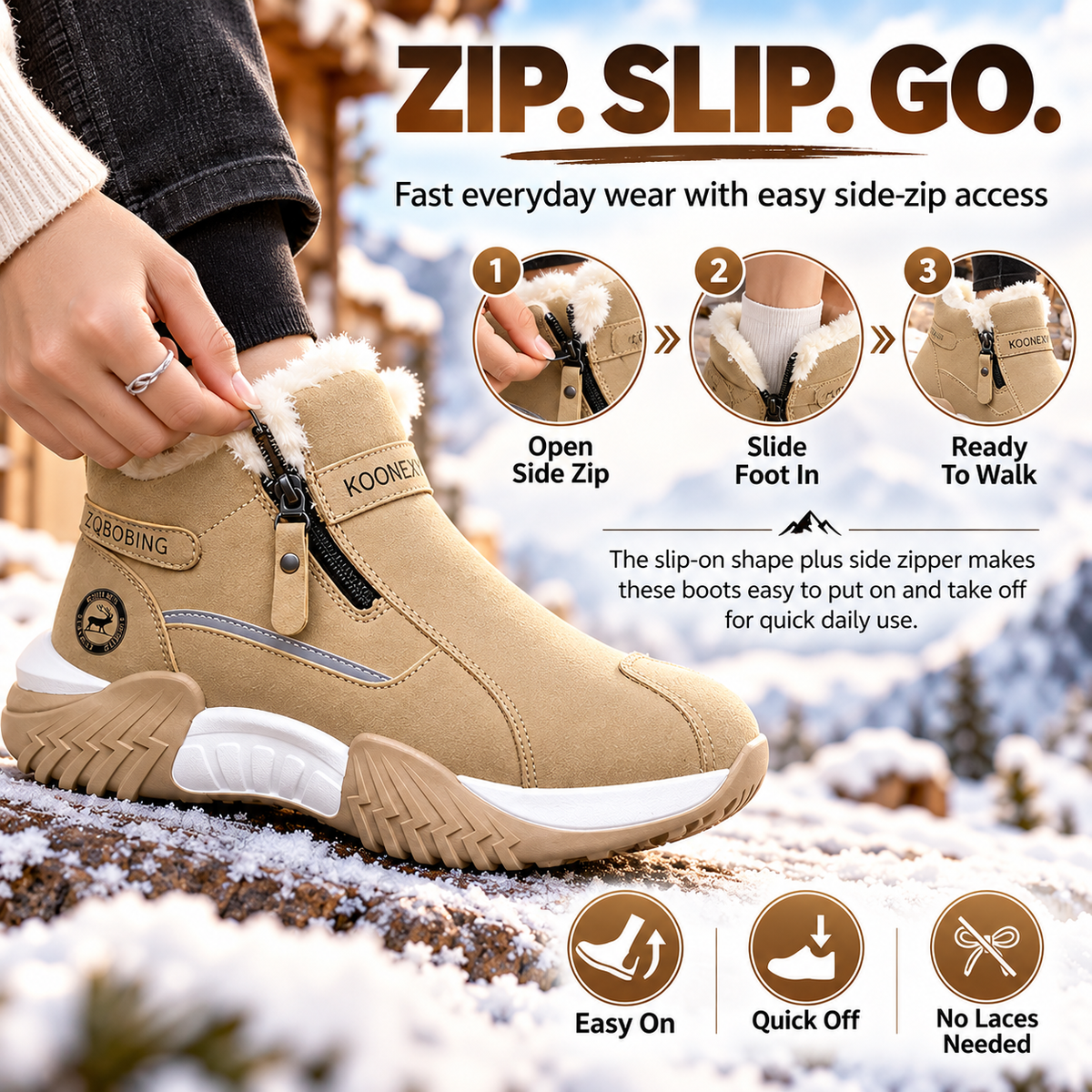 👟Warm Fleece Winter Snow Boots with Side Zip | Anti-Slip Outdoor Ankle Shoes