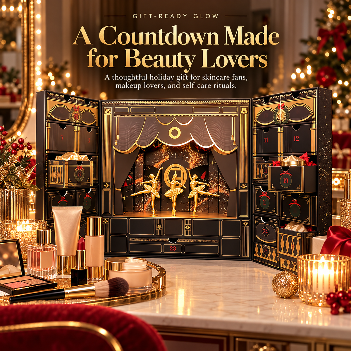 Luxury Ballerina Advent Calendar, 24-Day Christmas Countdown Gift Box with Surprise Drawers, Elegant Theatre-Inspired Holiday Calendar for Girls, Dancers & Ballet Lovers