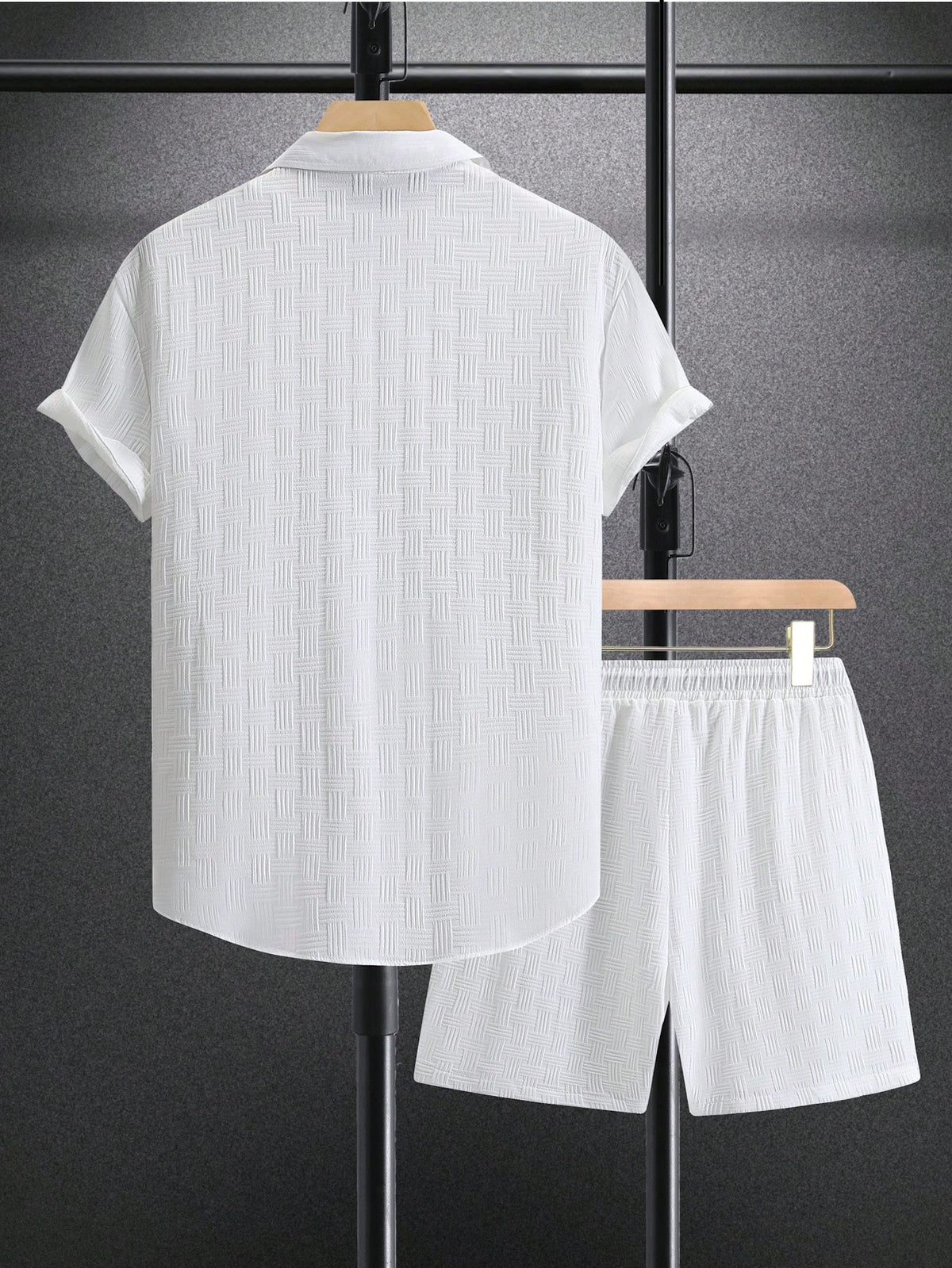 Men Solid Button Up Shirt & Shorts Set