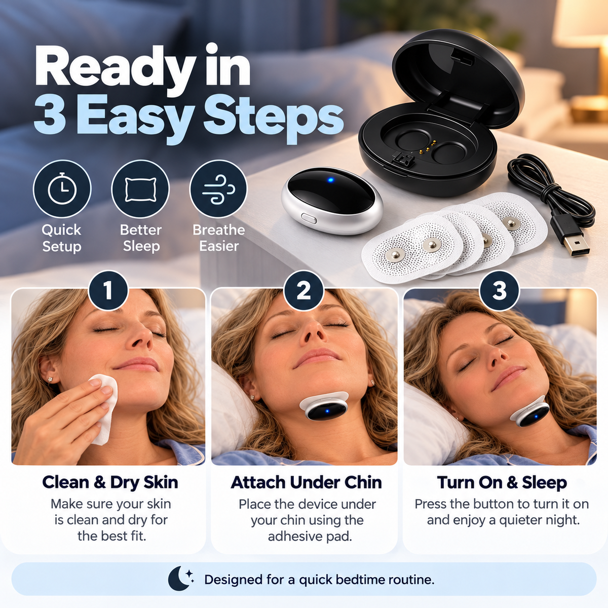 😴QuietRest™ Smart Sleep Support Wearable – Rechargeable Comfort for More Peaceful Nights