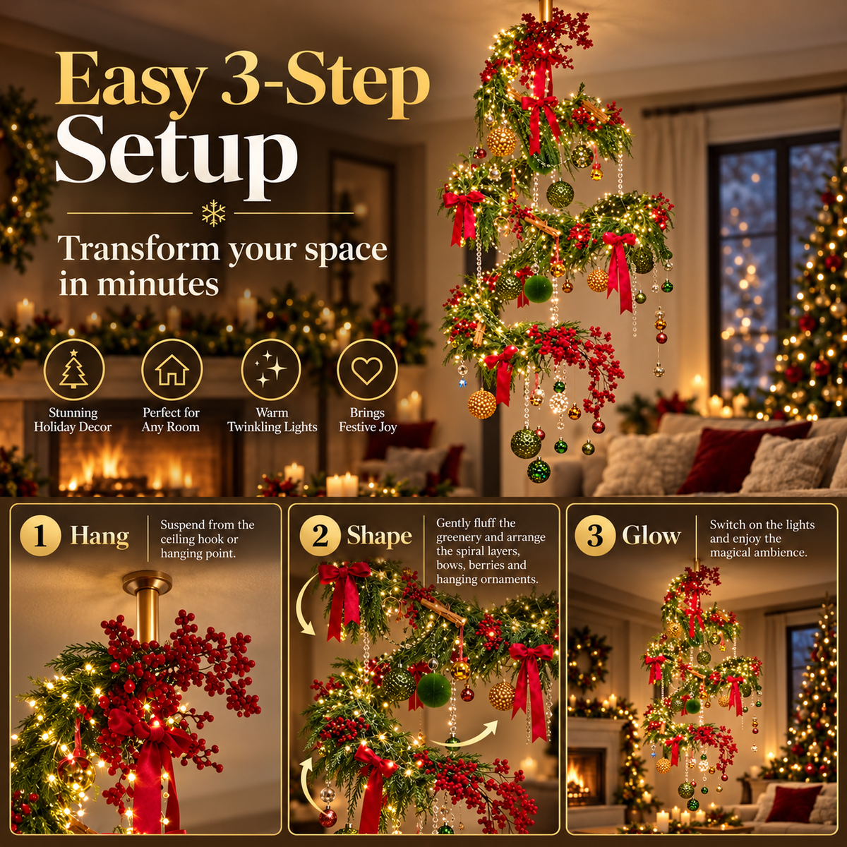 ✨ ChristmasTwirl™ Pre-Lit Hanging Spiral Christmas Tree – Magical Ceiling Holiday Decor