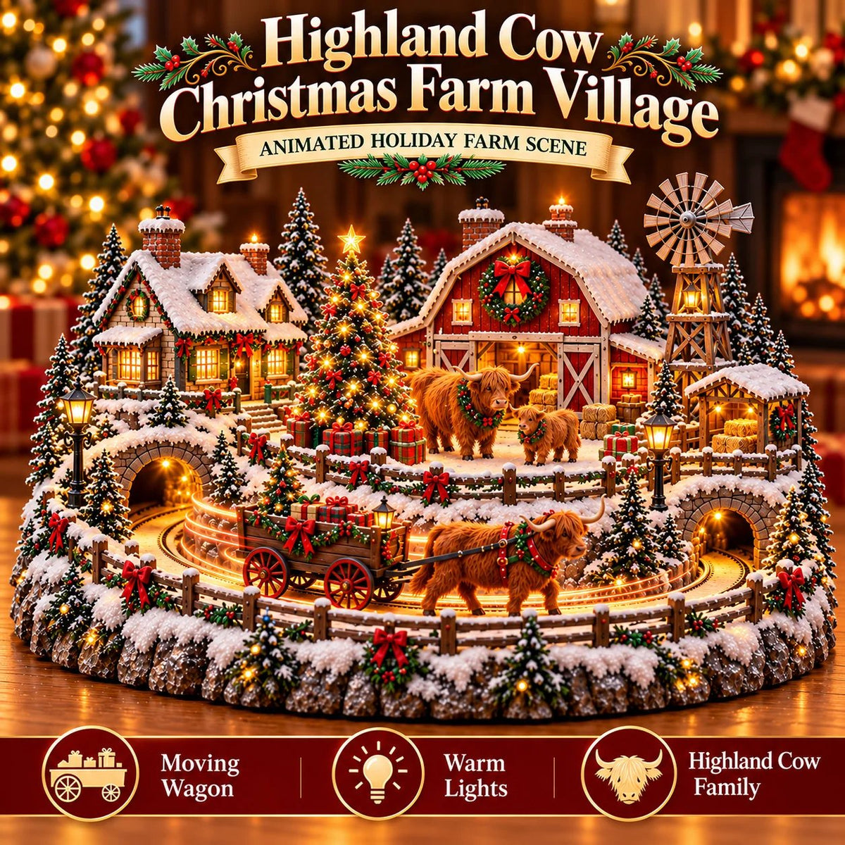 🤠 Highland Cow Christmas Farm Village – Lighted Farmhouse Holiday Décor 🎄✨
