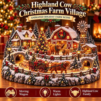 🤠 Highland Cow Christmas Farm Village – Lighted Farmhouse Holiday Décor 🎄✨