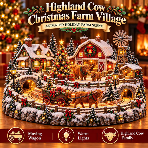 🤠 Highland Cow Christmas Farm Village – Lighted Farmhouse Holiday Décor 🎄✨