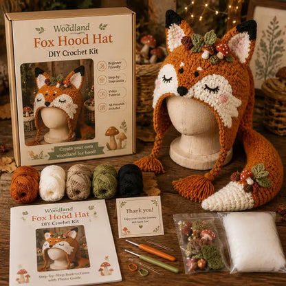 🧶✨ Fantasy Hood Hat DIY Crochet Kit | Premium Soft Yarn Materials with Step-by-Step Guide DIY Handmade Wearable Character Hood 🎭✨