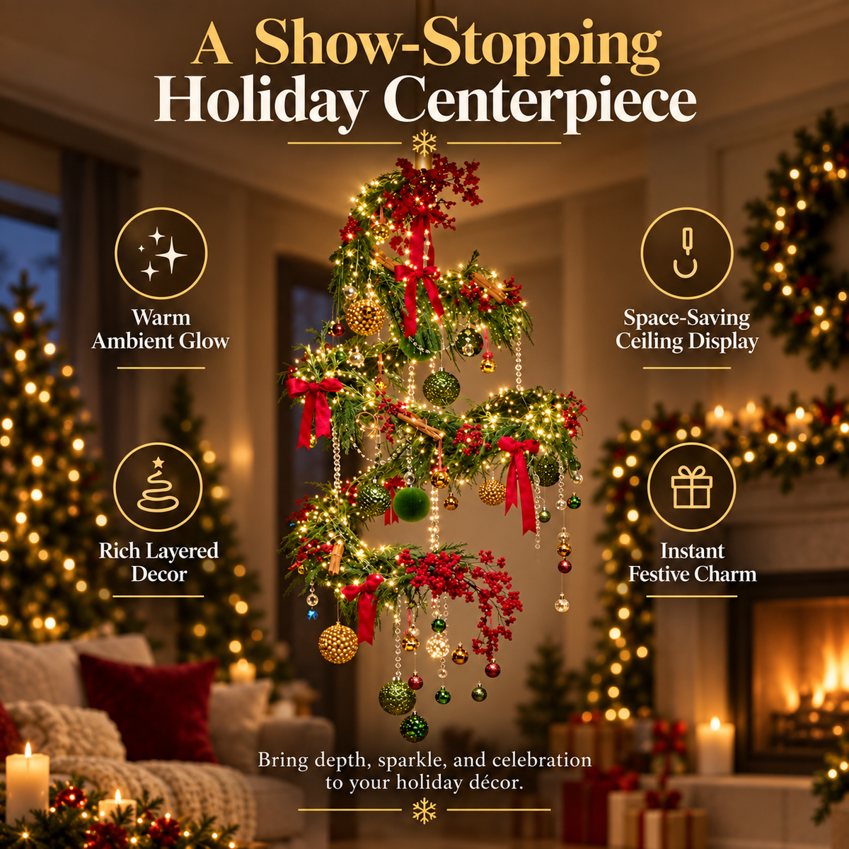 ✨ ChristmasTwirl™ Pre-Lit Hanging Spiral Christmas Tree – Magical Ceiling Holiday Decor
