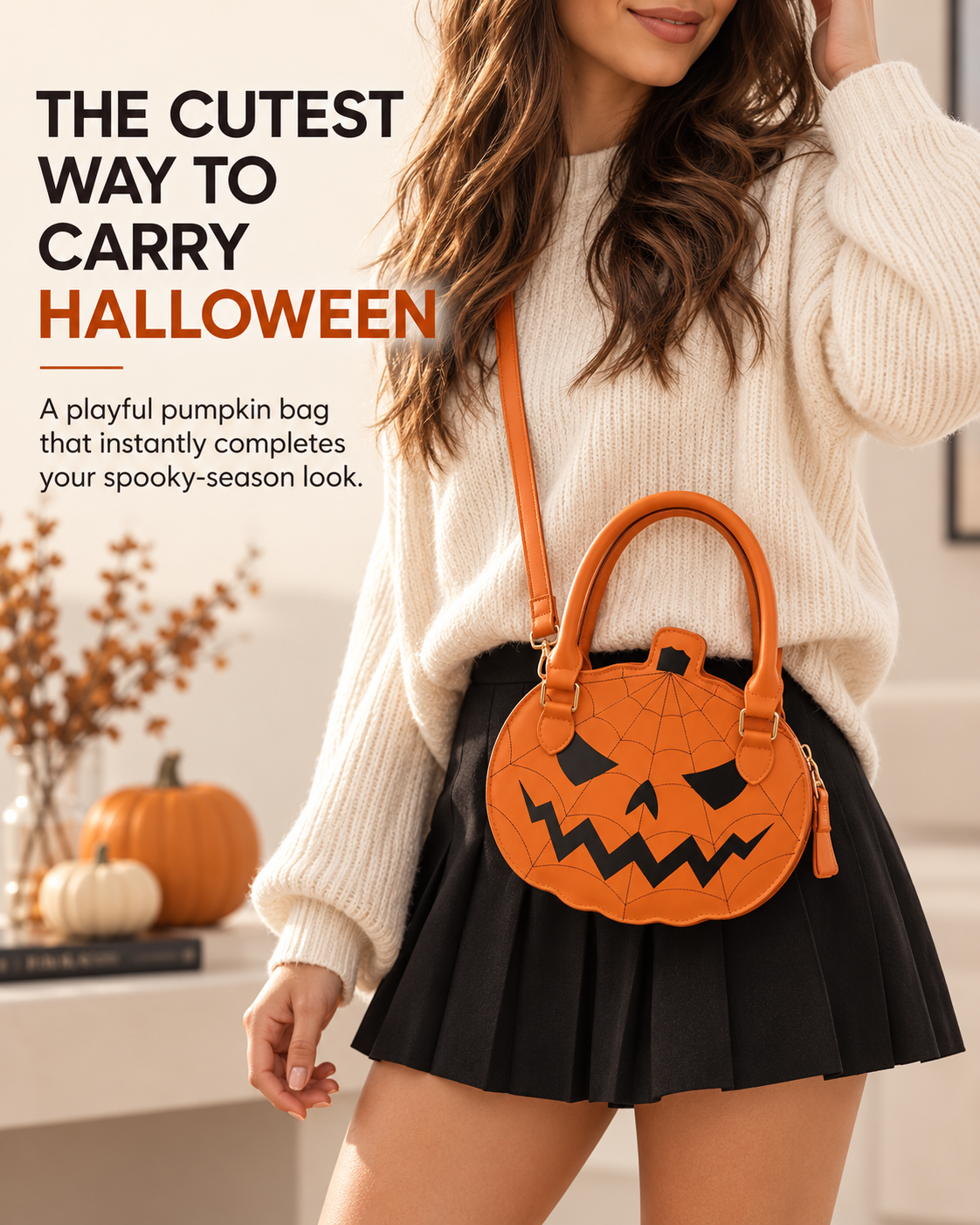 Spooky Jack-O-Lantern Pumpkin Crossbody Bag Novelty Spiderweb Stitching Handbag Aesthetic Halloween Party Purse for Women