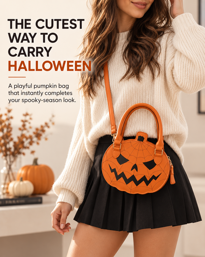 Spooky Jack-O-Lantern Pumpkin Crossbody Bag Novelty Spiderweb Stitching Handbag Aesthetic Halloween Party Purse for Women