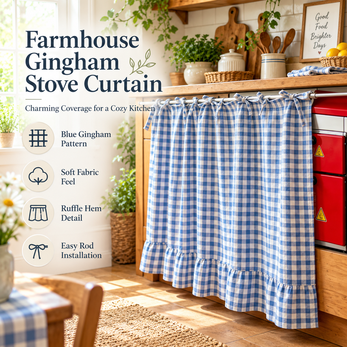 2026 Farmhouse-Style Stove Curtain, Gingham Grid Ruffle-Edge Tier Curtains, Rural Short Window Valance, Home Kitchen Dust Cover, Plaid Floral Window Treatments, Aesthetic House Decor, Unique Room Decor
