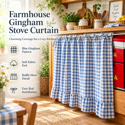 2026 Farmhouse-Style Stove Curtain, Gingham Grid Ruffle-Edge Tier Curtains, Rural Short Window Valance, Home Kitchen Dust Cover, Plaid Floral Window Treatments, Aesthetic House Decor, Unique Room Decor