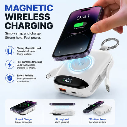 🔋10,000mAh 3-in-1 Magnetic Power Bank – Built-In Multi Charging Cables