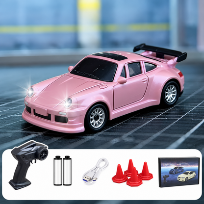 1:64 RC Drift Car, 2.4GHz Remote Control Racing Car with LED Headlights, Rechargeable Mini Drift Car with Traffic Cones, High-Speed Toy Car Gift for Kids & Adults