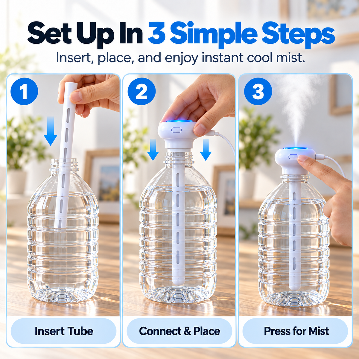 MistMate™ Bottle-Top USB Humidifier – Compact Cool-Mist Setup