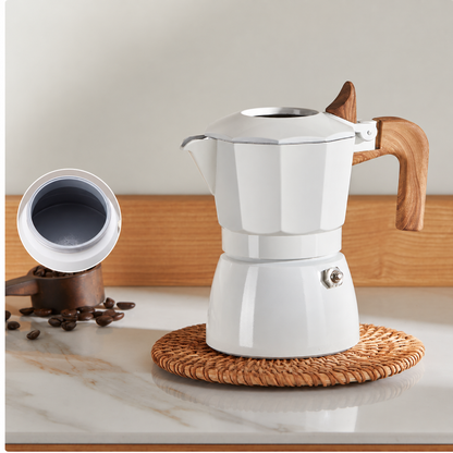 ☕ 2-Cup Electric Moka Pot – Compact Italian Espresso Maker with Ceramic Non-Stick Interior, High-Pressure Extraction & Wood-Style Handle for Home & Office