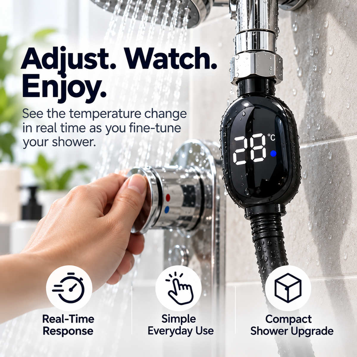 Digital Shower Thermometer with LED Display, Real-Time Water Temperature Monitor, Easy-Install Waterproof Shower Temperature Gauge for Bathroom