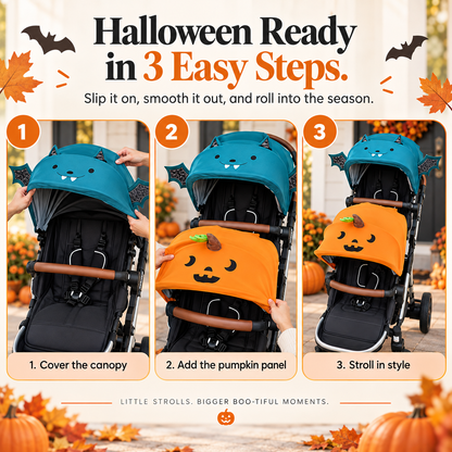 👻 SpookyStroll™ Halloween Stroller Costume – Cute Pumpkin & Bat Canopy Cover for Festive Family Fun