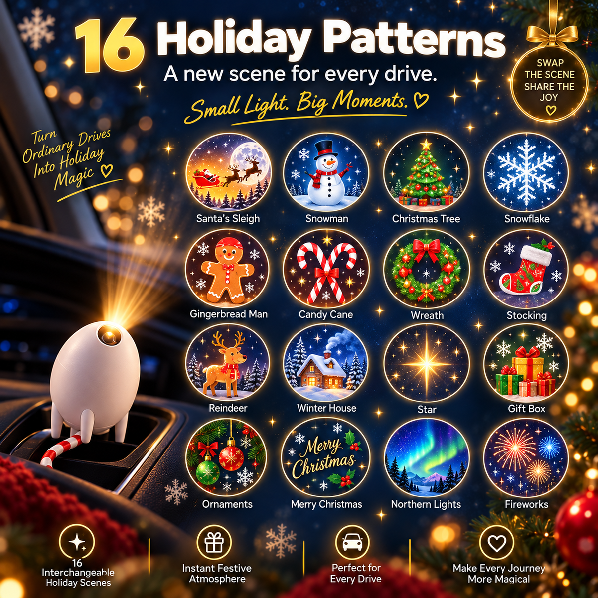 🎄 DriveGlow™ Christmas Car Projector Light – Magical Holiday Scenes for Every Journey