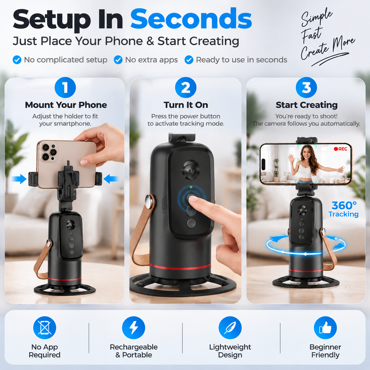 🎥 AI Face Tracking Tripod – Smart 360° Auto Tracking Phone Holder for Hands-Free Videos