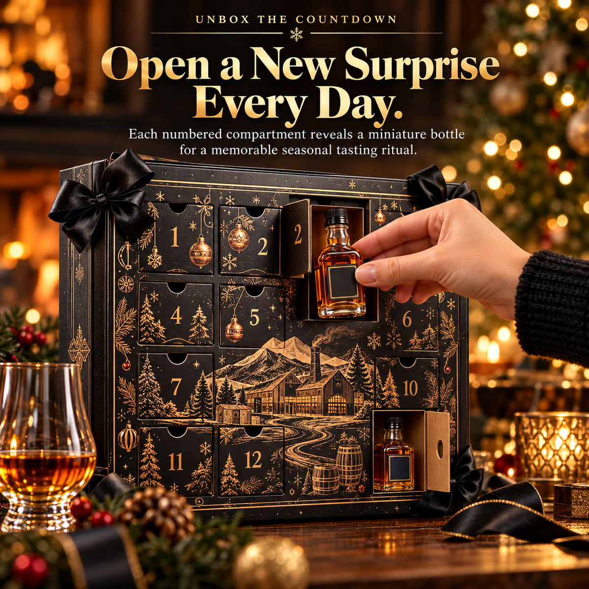 24-Day Whiskey Advent Calendar 2026, Premium Holiday Countdown Gift Box with Collectible Mini Bottles, Festive Christmas Whiskey Gift for Men, Dads, Husbands & Whiskey Lovers