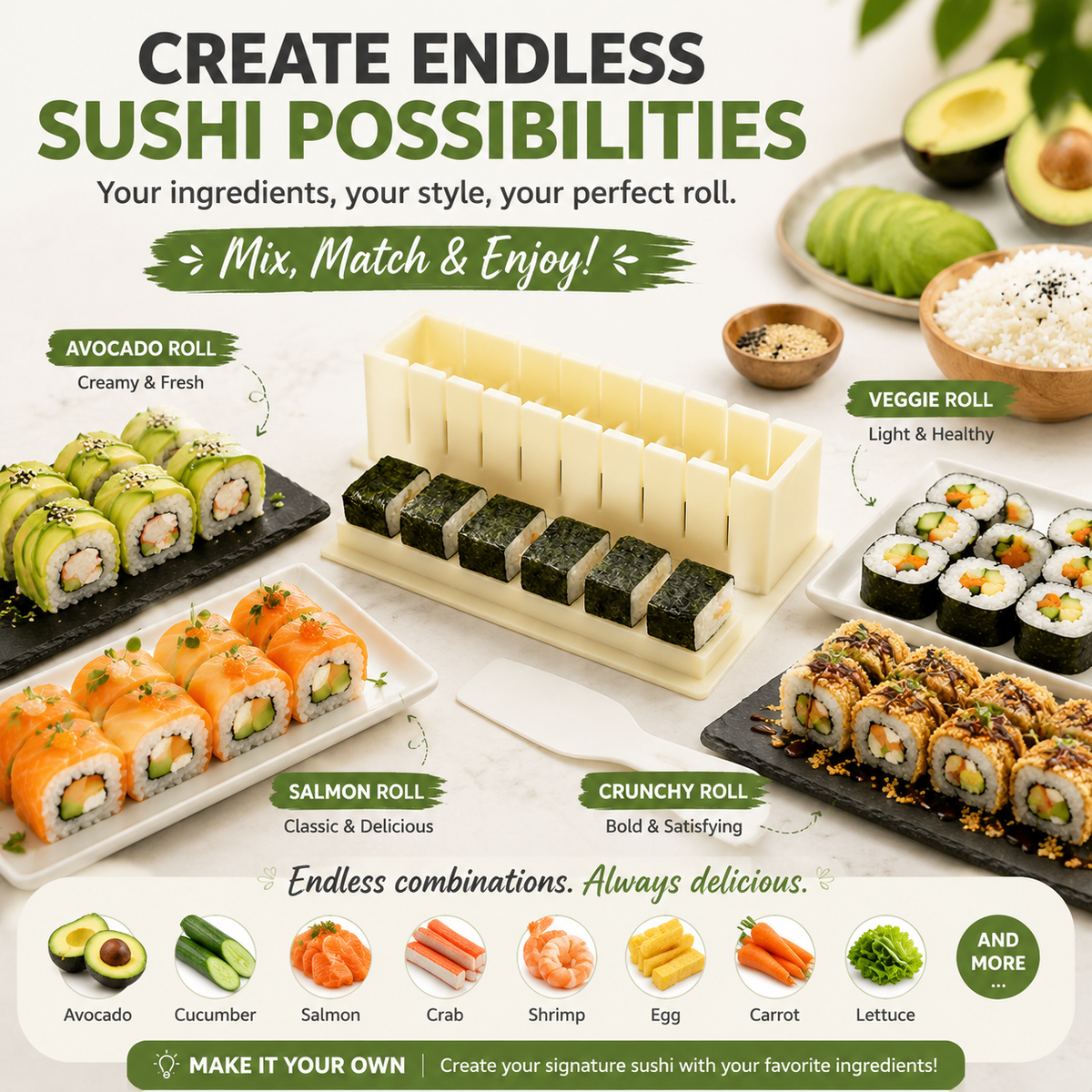 🍣 50% OFF Sushi Maker Mold – Perfect Homemade Rolls Made Easy