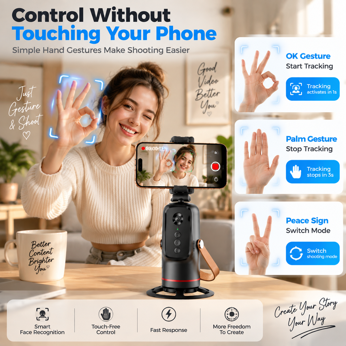 🎥 AI Face Tracking Tripod – Smart 360° Auto Tracking Phone Holder for Hands-Free Videos