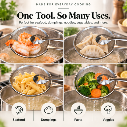 🍟 FryGrip™ 2-in-1 Oil Draining Tongs – Stainless Steel Deep-Fry Strainer & Food Grabber