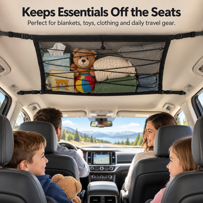 🚙 RoofVault™ Large-Capacity Car Ceiling Storage Net – Reinforced Overhead Cargo Organizer