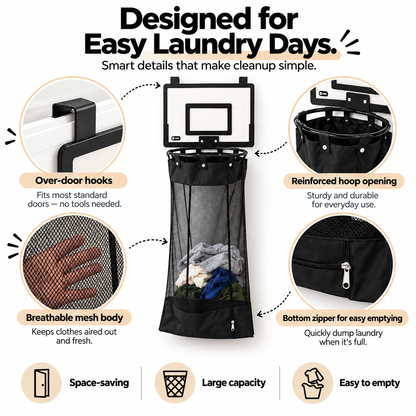 🔥 HOT SALE | LaundryHoop™ Basketball Laundry Hamper – Fun Door-Mounted Clothes Basket to Keep Rooms Clean & Organized