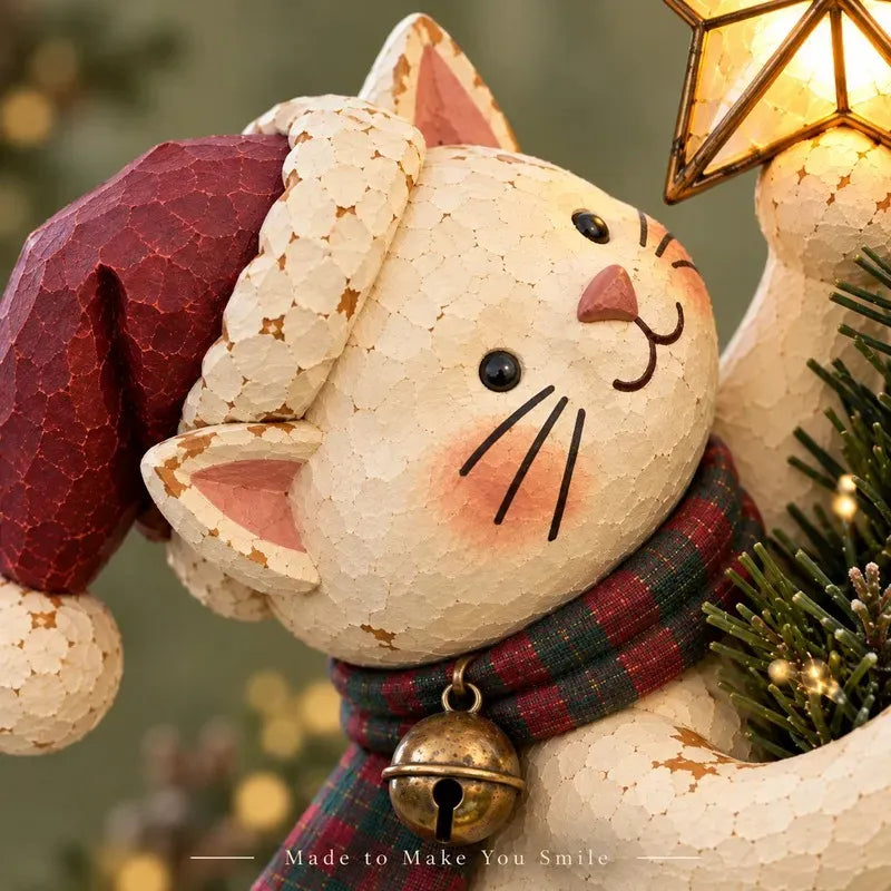 Vintage Lighted Cat Christmas Tree Topper