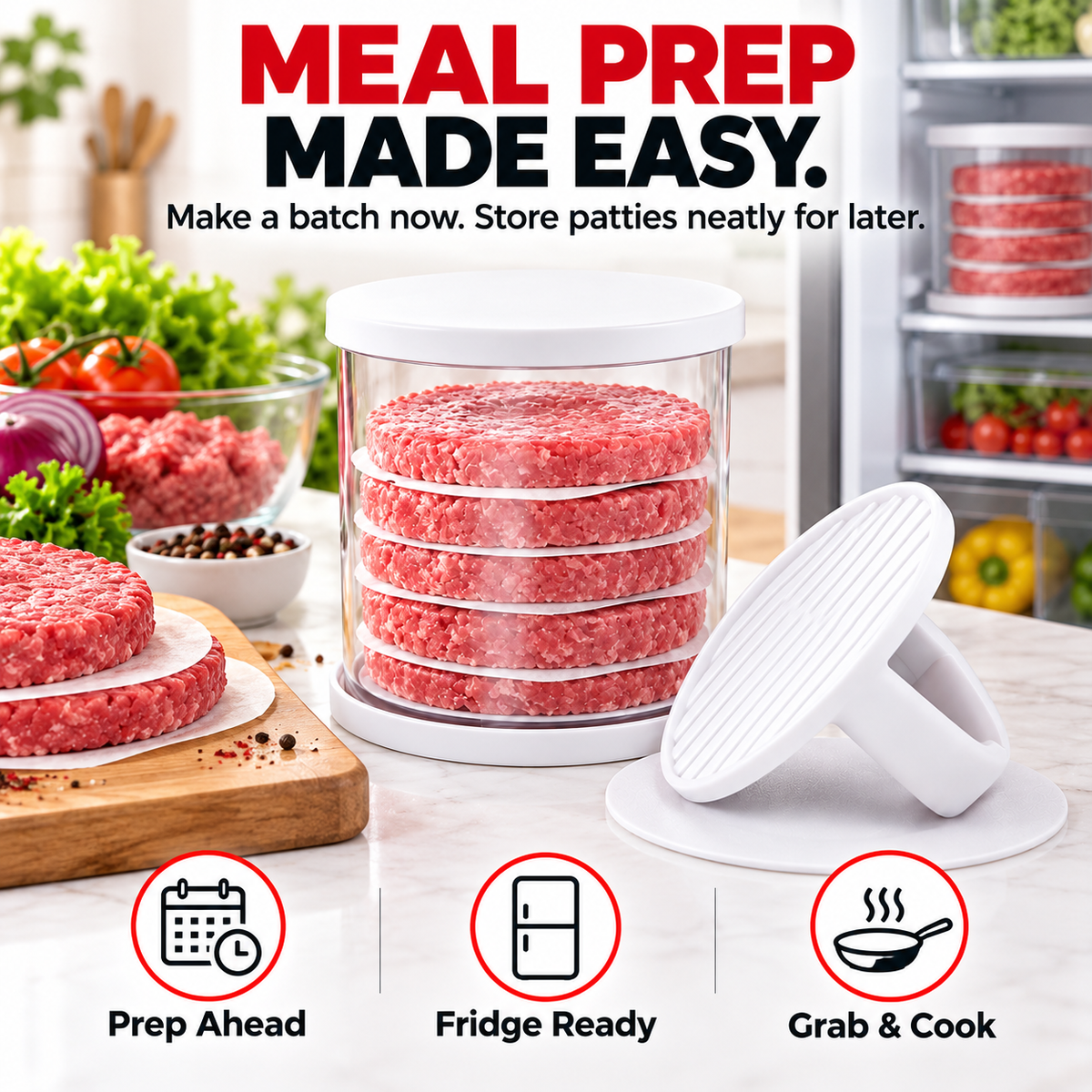 🍔 PattyPro™ Burger Press & Storage Set – Perfect Patties, Ready to Stack