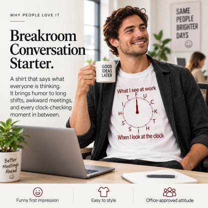 😂 ClockOut™ Office Humor T-Shirt – Funny Workday Graphic Tee for Coffee Breaks, Coworkers & Casual Days