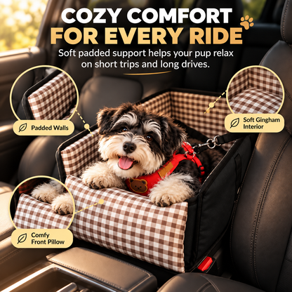 🐶 PawRide™ Center Console Dog Booster Seat – Cozy Elevated Car Seat for Small Dogs