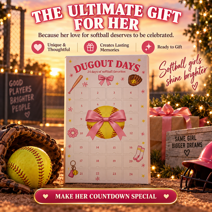 🎀 Dugout Dreams™ 24-Day Softball Advent Calendar – Christmas Surprises for Softball Girls
