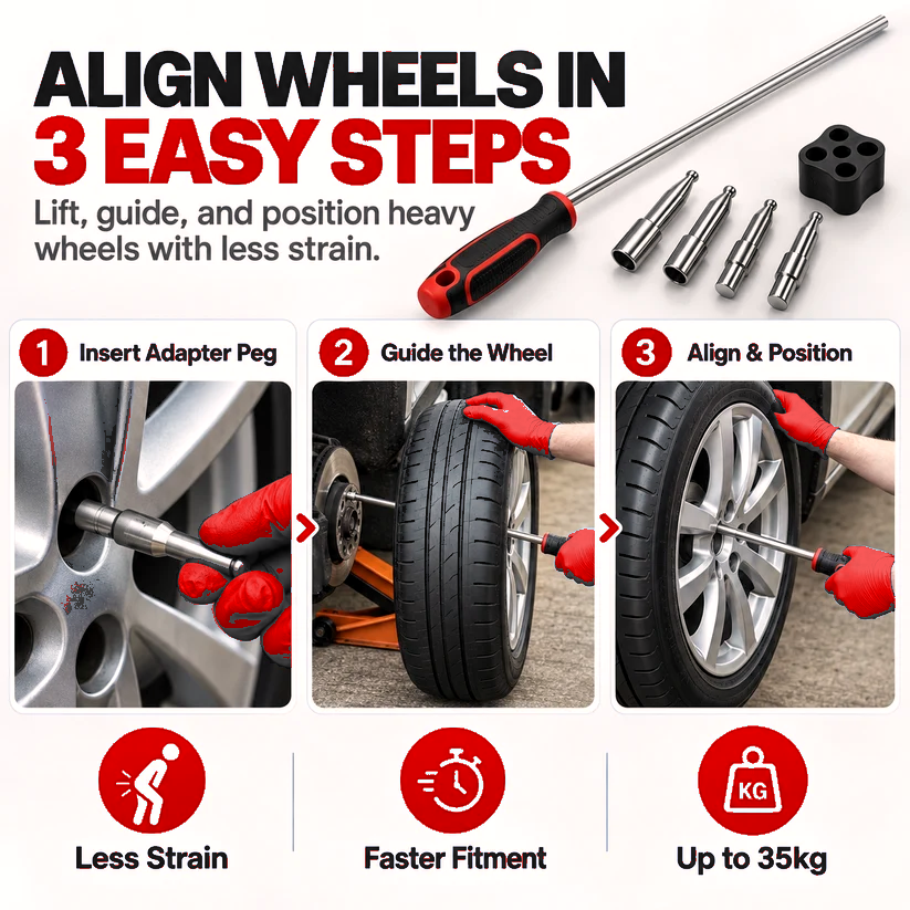 🔧 Heavy Wheel Fitting Tool – Hub Positioning & Tire Mounting Assistant