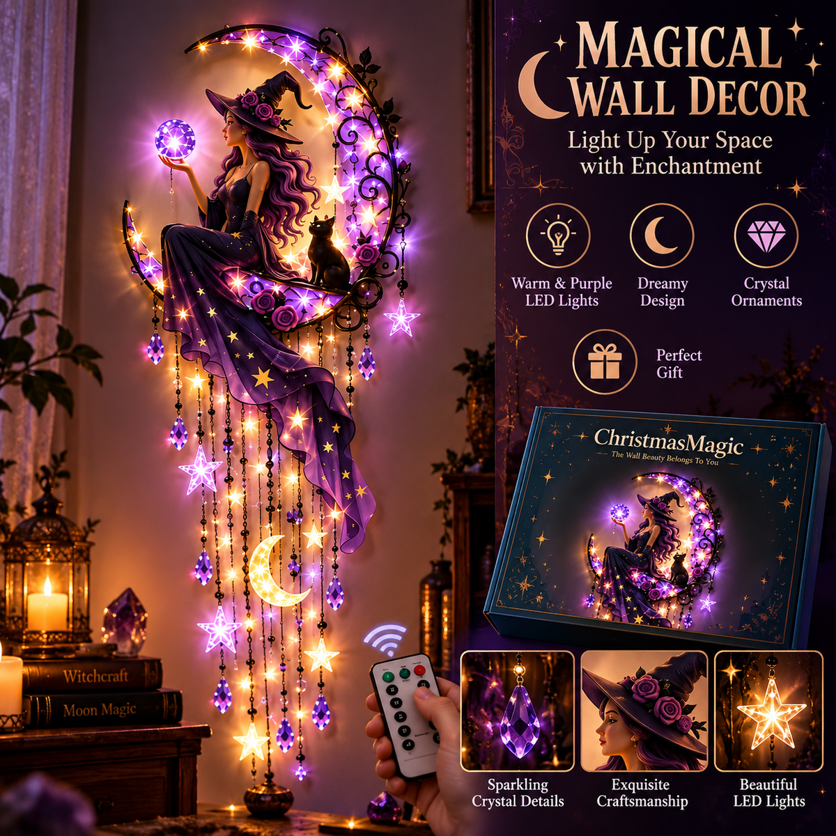 🌙 Enchanted Witch Moon LED Wall Decor ✨