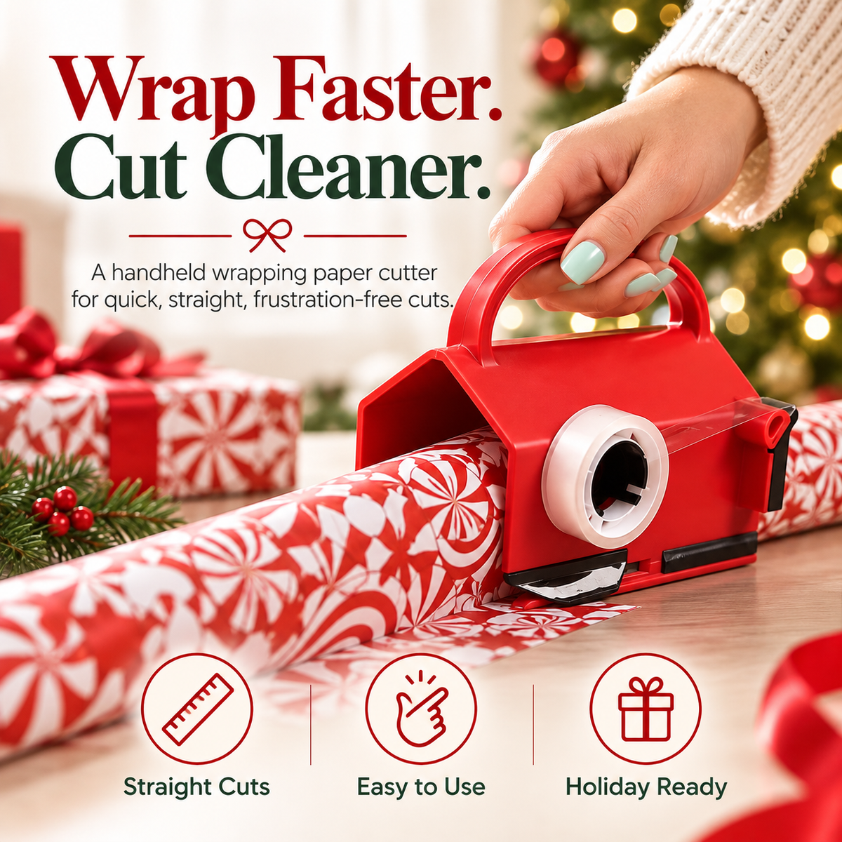 Handheld Wrapping Paper Cutter – Sliding Gift Wrap Cutting Tool