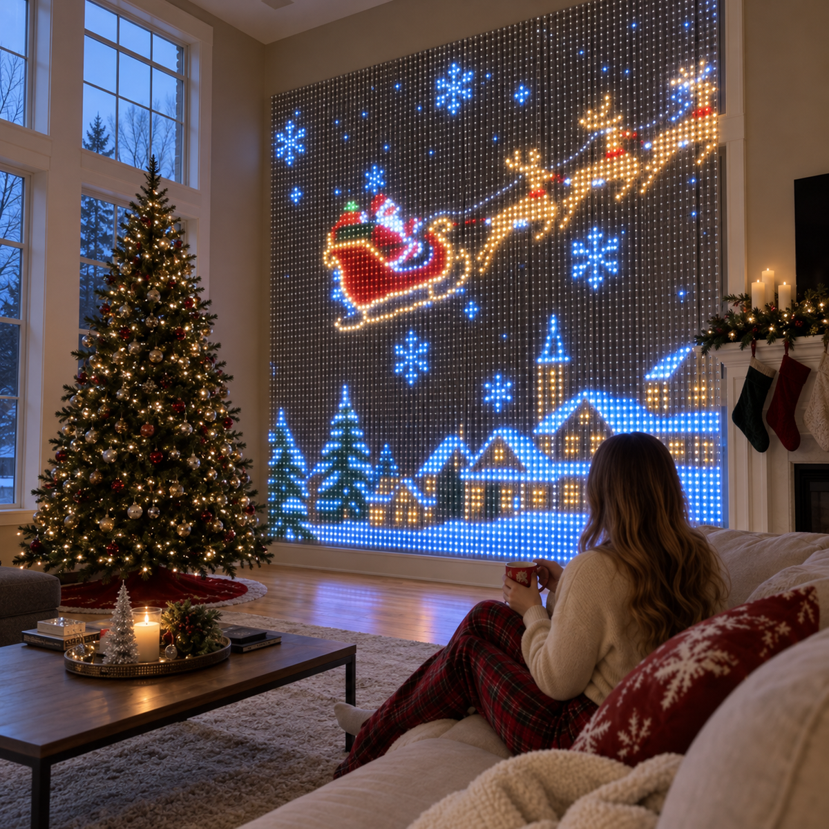 Smart LED Pixel Curtain Lights – App-Controlled RGB Holiday Display with Music Sync & DIY Modes