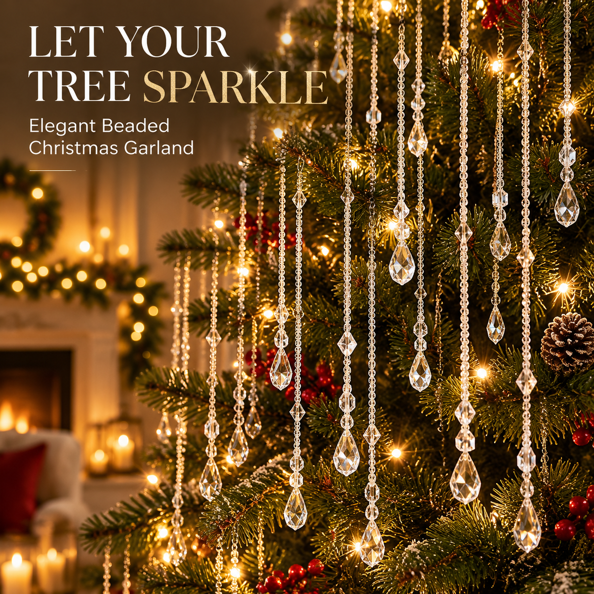 ✨ Crystal Beaded Christmas Garland – Elegant Holiday Sparkle