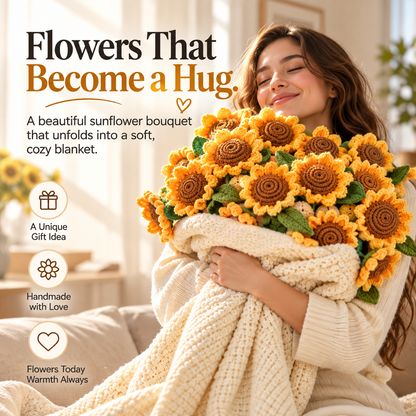 Handmade Sunflower Bouquet Blanket – Crochet Flower Blanket, Unique Gift for Her