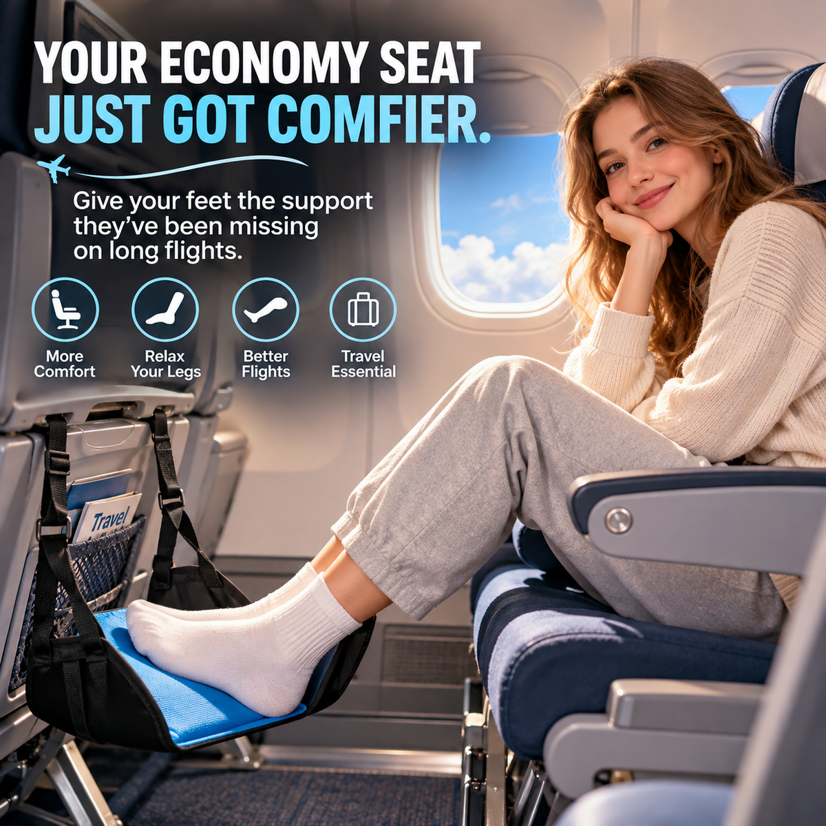 FlyEase™ Adjustable Airplane Footrest