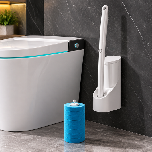 🚽 CleanNest™ Wall-Mounted Toilet Brush Set – 8 Refill Heads