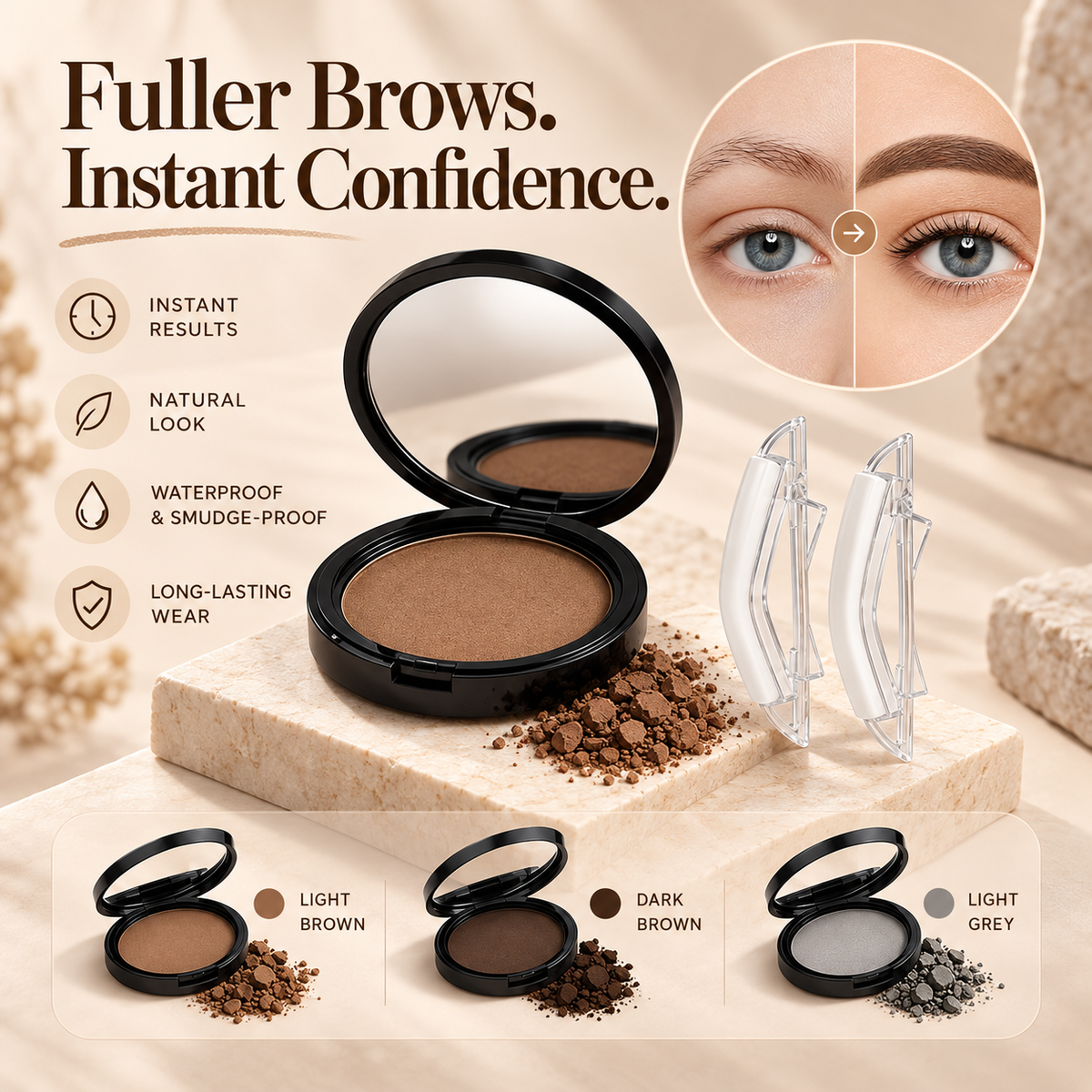 Waterproof Eyebrow Stamp & Shaping Kit – Natural Full Brow Powder