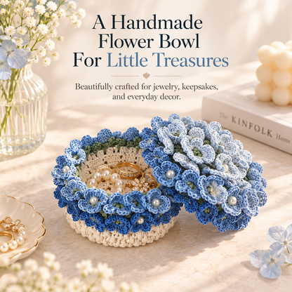 Handmade Crochet Flower Jewelry Bowl with Lid