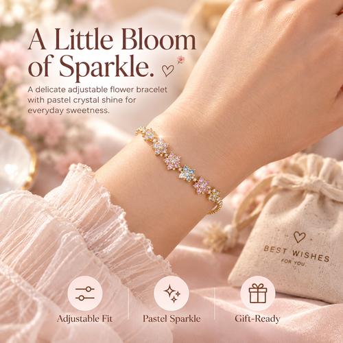 Pastel Bloom Adjustable Flower Bracelet – Delicate Crystal Gift Bracelet