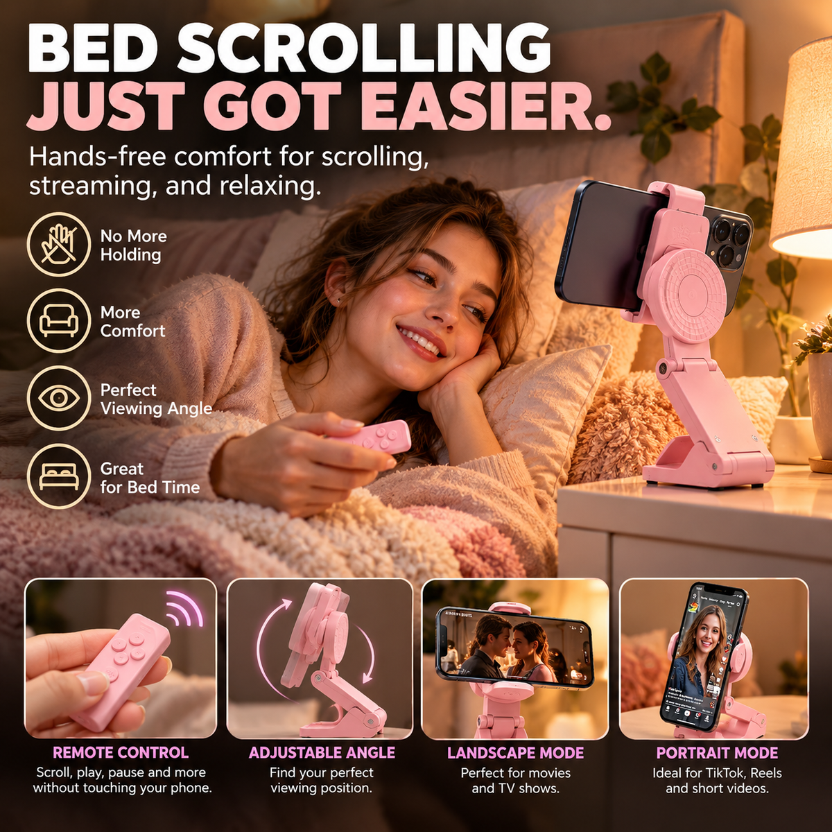Foldable Remote Control Phone Stand – Hands-Free Adjustable Phone Holder for Bed, Desk & Travel