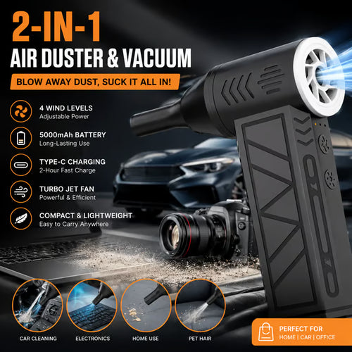2-in-1 Cordless Air Duster & Vacuum – 5000mAh Rechargeable Turbo Blower
