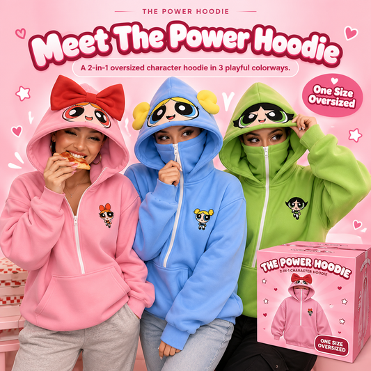 The Power Hoodie – 2-in-1 Oversized Character Zip-Up Hoodie